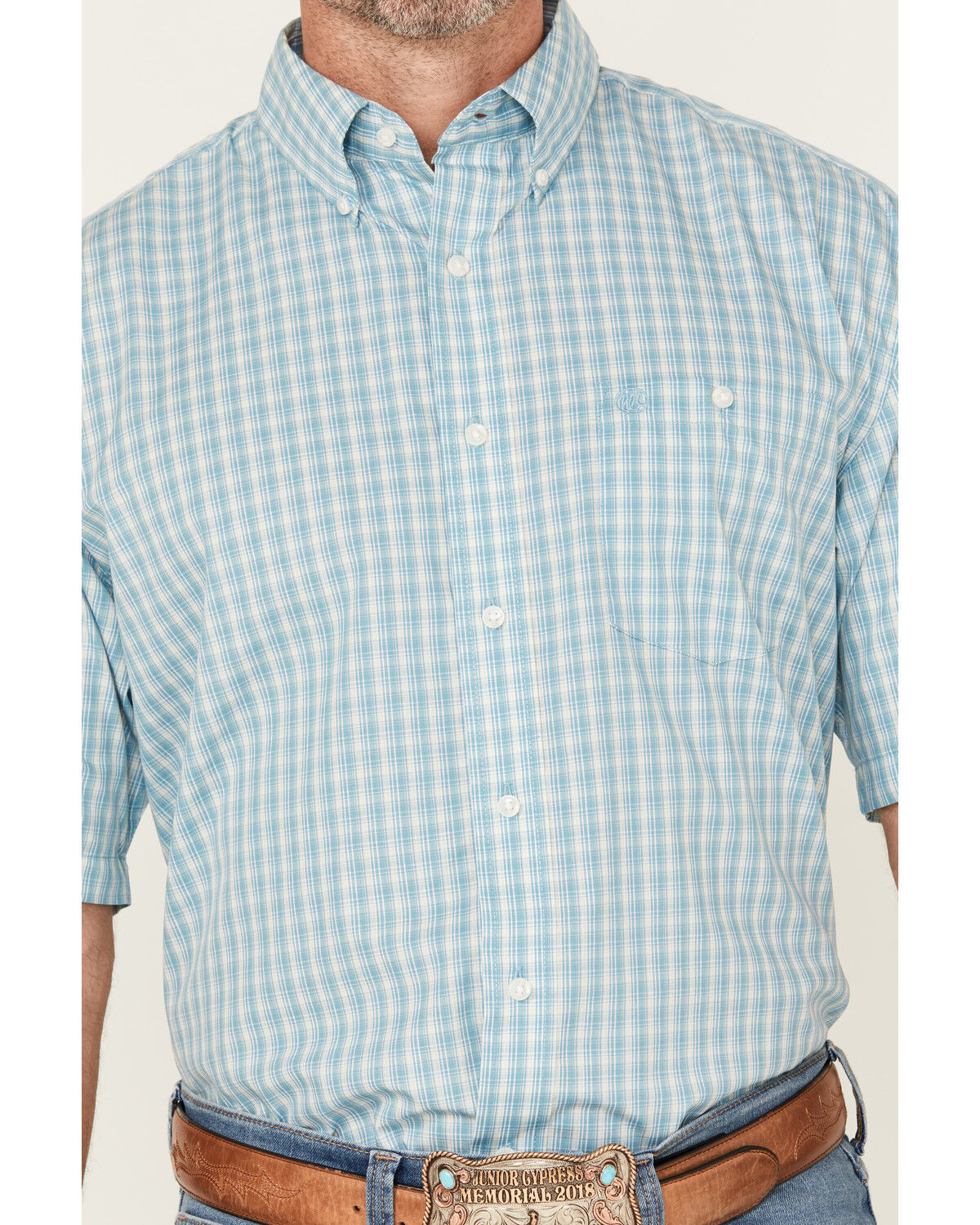 Image #3 - Wrangler Men's Classic Plaid Print Short Sleeve Button-Down Western Shirt, Blue, hi-res