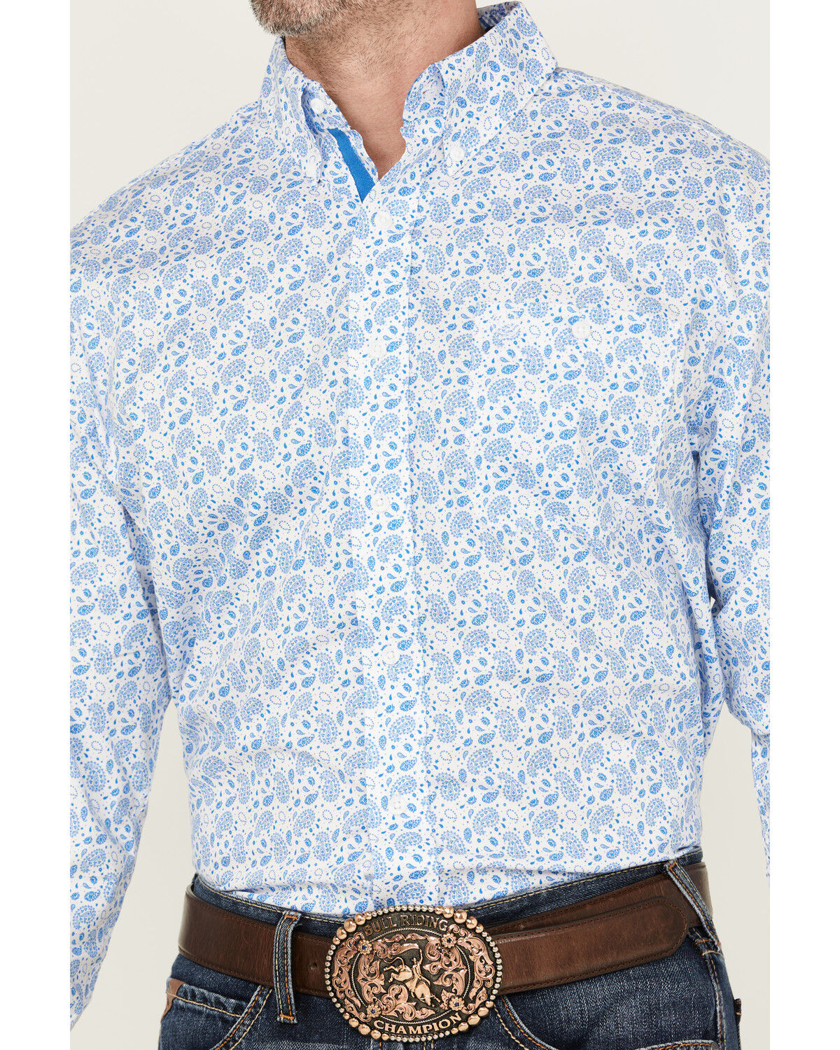 Image #3 - George Strait By Wrangler Men's Paisley Print Long Sleeve Button-Down Stretch Western Shirt, Blue, hi-res
