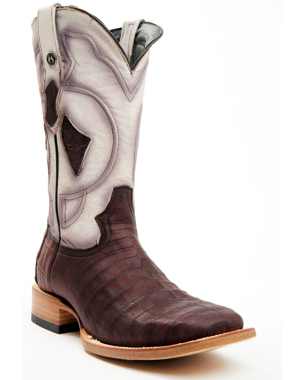 Tanner Mark Men's Exotic Caiman Western Boots - Broad Square Toe, Wine, hi-res