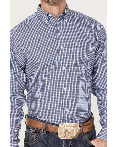 Image #3 - Ariat Men's Wrinkle Free Ellison Fitted Long Sleeve Button Down Western Shirt, Navy, hi-res