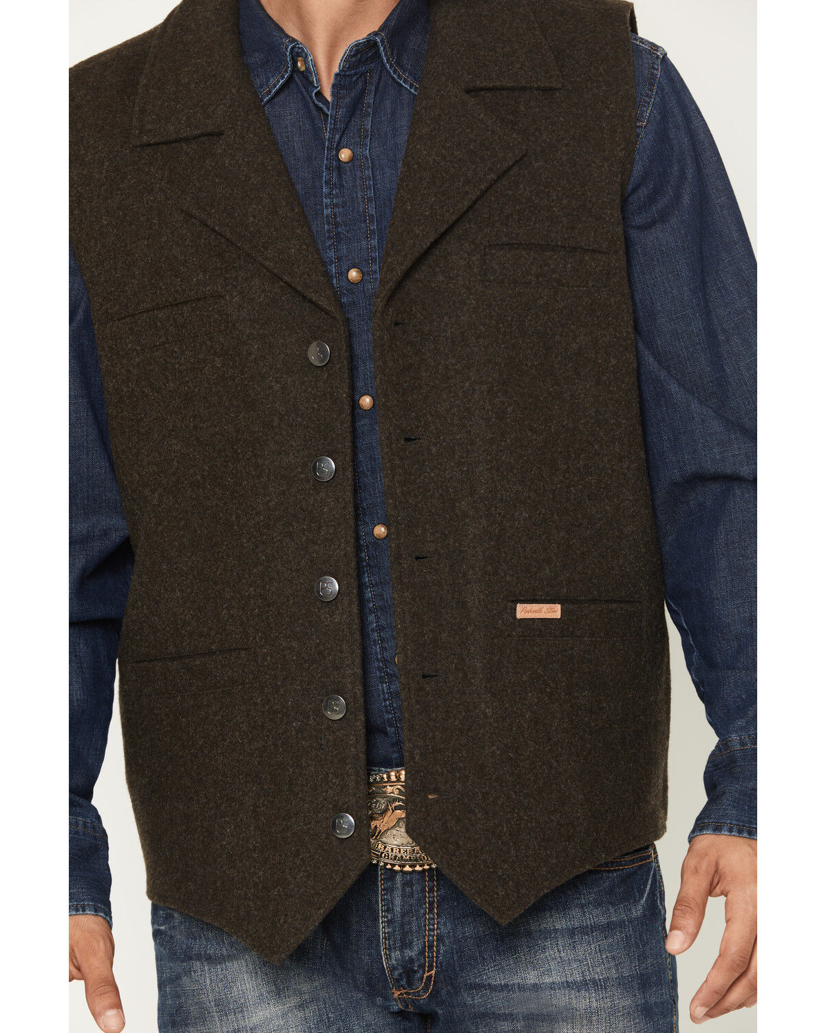 Image #7 - Powder River Outfitters Men's Wool Button-Down Vest, Dark Brown, hi-res