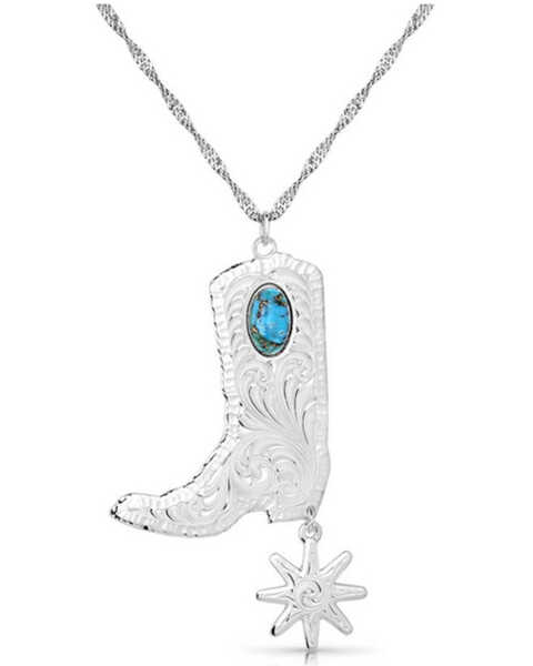 Montana Silversmiths Women's Chiseled Boots & Spurs Turquoise Necklace , Silver, hi-res