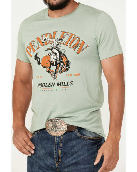 Image #3 - Pendleton Men's Boot Barn Exclusive Bucking Horse SMU Western Short Sleeve T-Shirt, Sage, hi-res