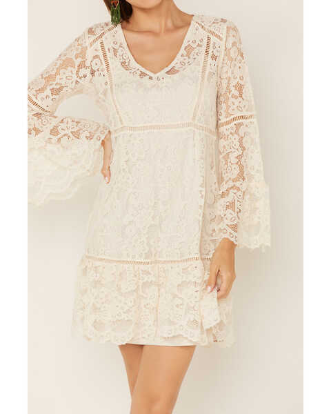 Image #3 - Honey Creek By Scully Women's Lace Crochet Long Sleeve Dress , Ivory, hi-res