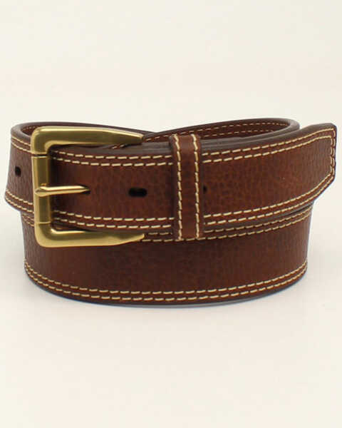 M & F Western Men's Brown Logo Concho Double Stitch Leather Belt, Brown, hi-res