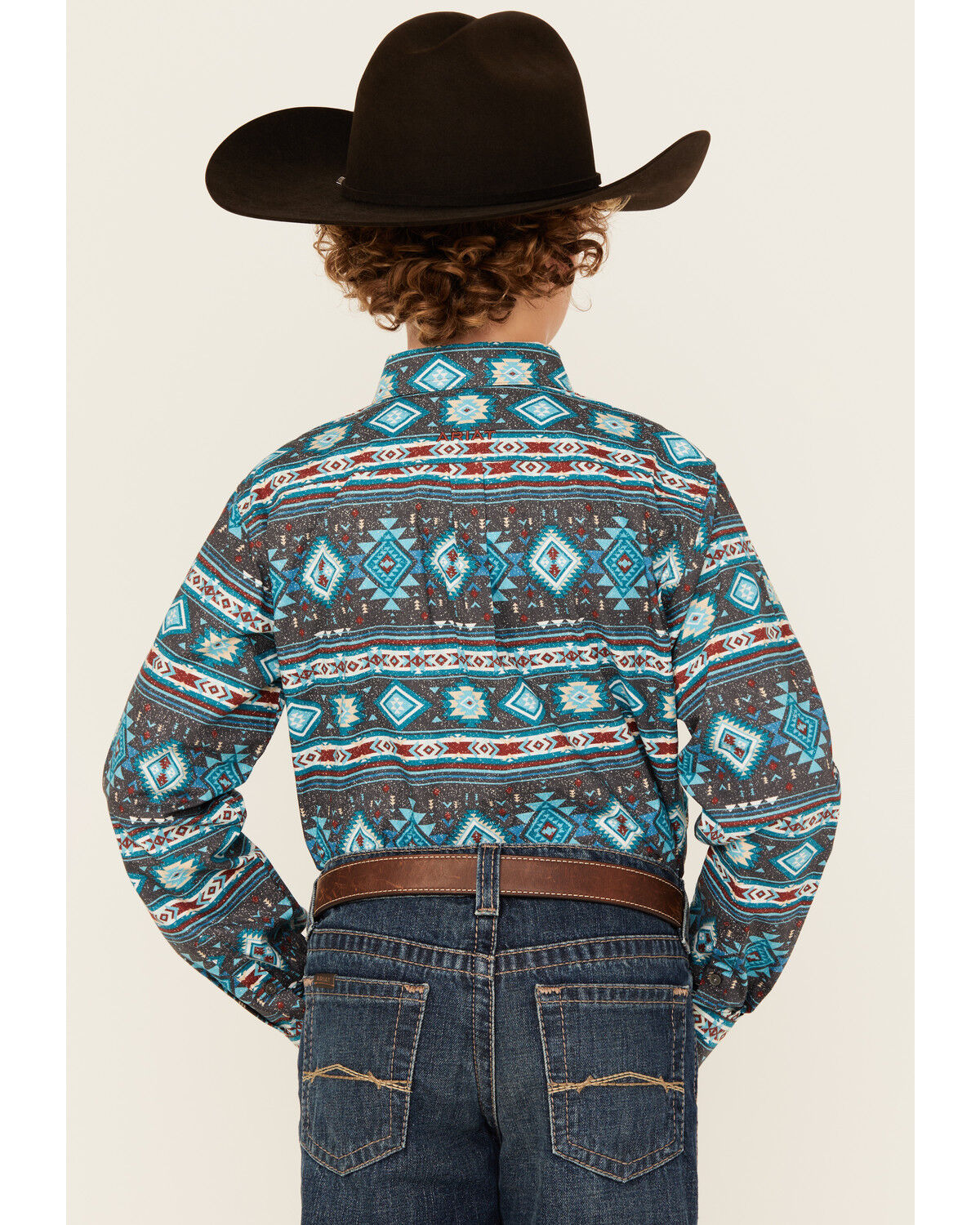 Image #4 - Ariat Boys' Classic Southwestern Striped Long Sleeve Button-Down Western Shirt, Teal, hi-res