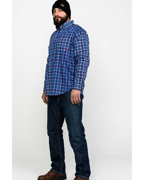 Ariat Men's Collins FR Plaid Print Long Sleeve Button Down Work Shirt, Blue, hi-res