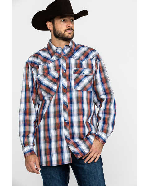 Cowboy Hardware Men's Multi Large Plaid Long Sleeve Western Shirt , Orange, hi-res