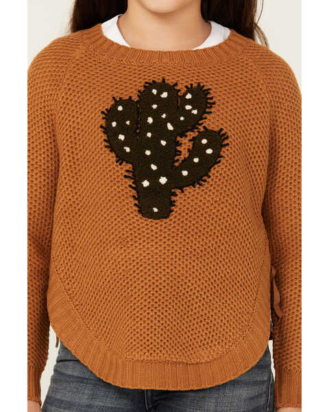 Image #3 - Cotton & Rye Girls' Cactus Applique Round Bottom Sweater , Caramel, hi-res