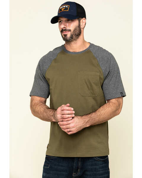 Image #1 - Hawx Men's Olive Midland Short Sleeve Baseball Work T-Shirt , Olive, hi-res