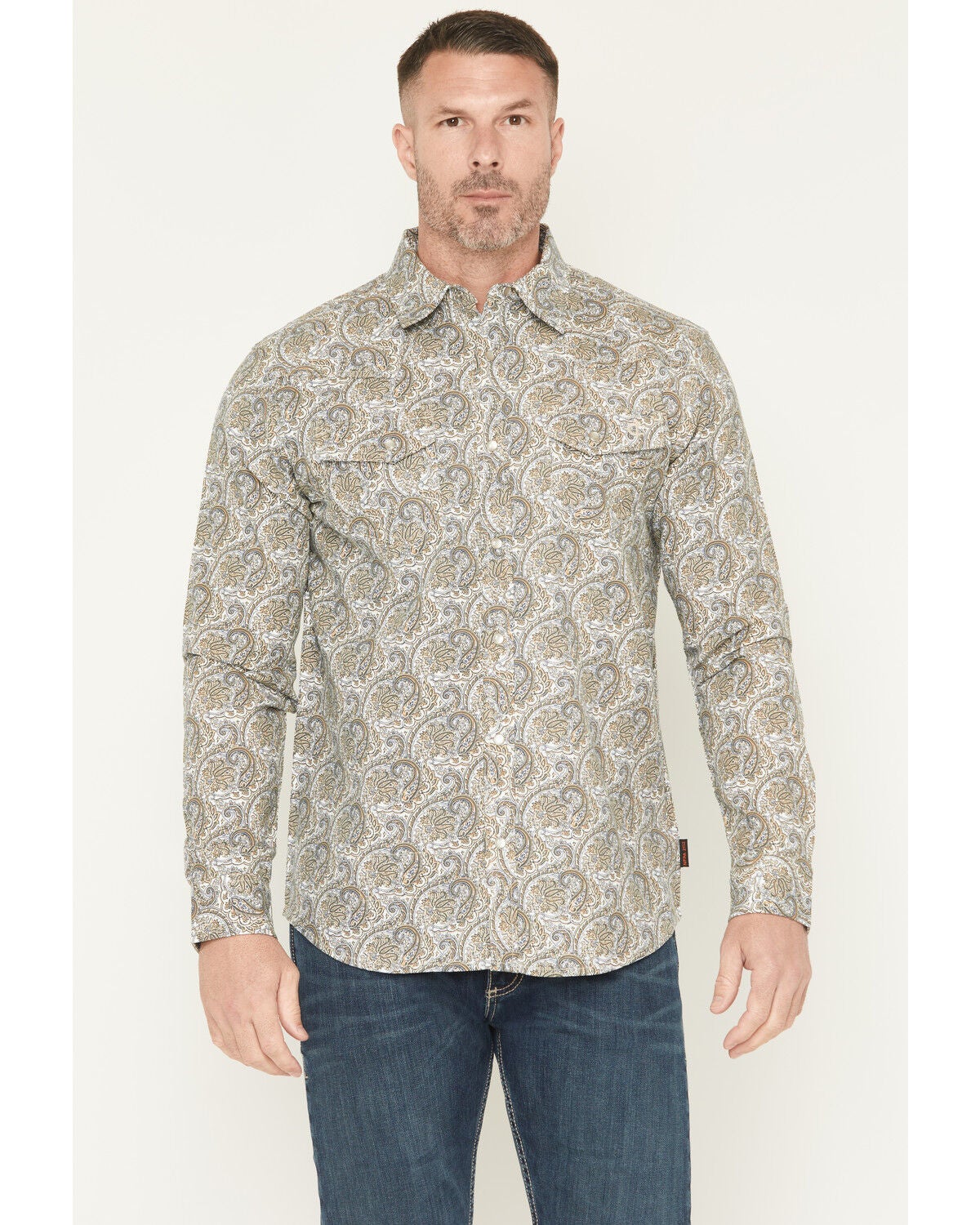 Cody James Men's FR Paisley Print Long Sleeve Snap Work Shirt, Tan, hi-res
