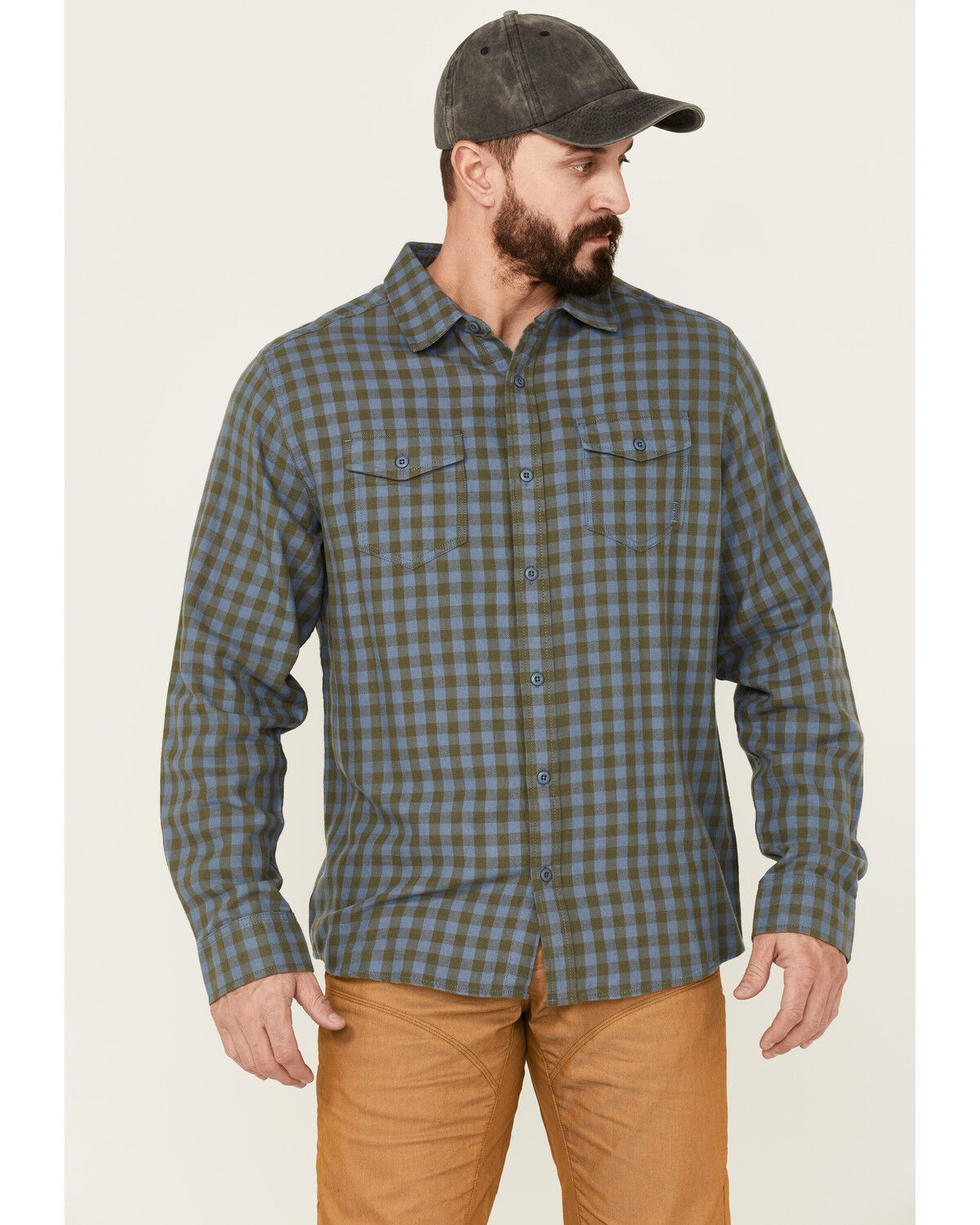 Image #1 - Brothers and Sons Men's Small Check Plaid Long Sleeve Button-Down Western Shirt, Indigo, hi-res