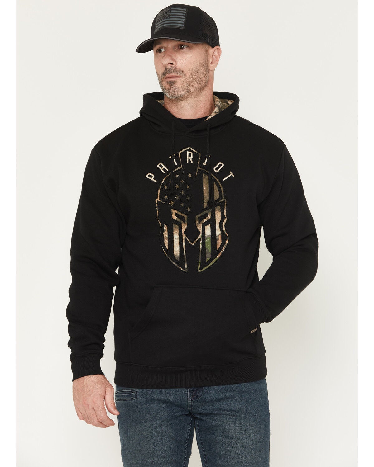 Buckwear Men's Camo Spartan Patriot Hooded Sweatshirt - Big, Black, hi-res