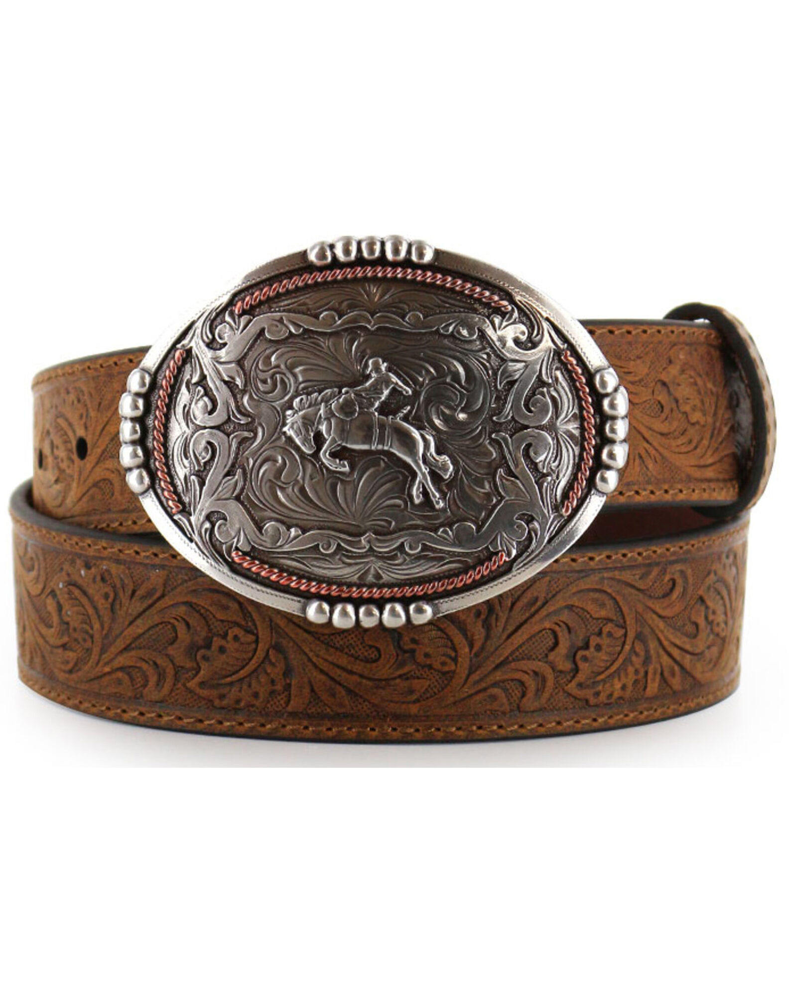 Cody James Men s Bronc Buckle Tooled Leather Belt Sheplers