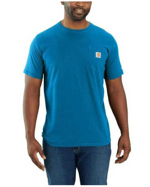 Carhartt Men's Force Relaxed Midweight Logo Pocket Work T-Shirt, Blue, hi-res