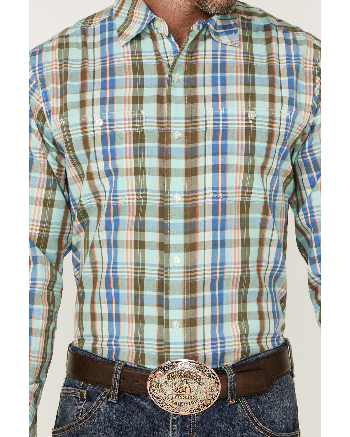 Image #3 - Resistol Men's Hampton Plaid Print Long Sleeve Button Down Western Shirt, Light Green, hi-res