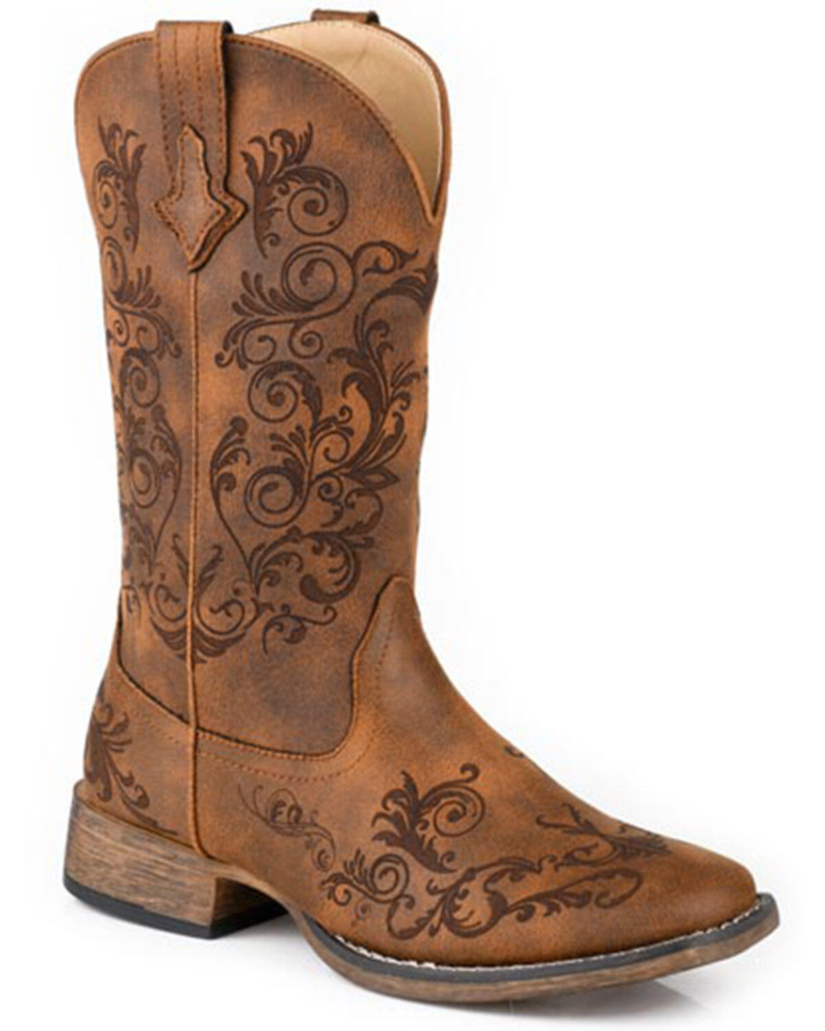 Image #1 - Roper Women's Bailey Laser Western Boots - Square Toe, Tan, hi-res