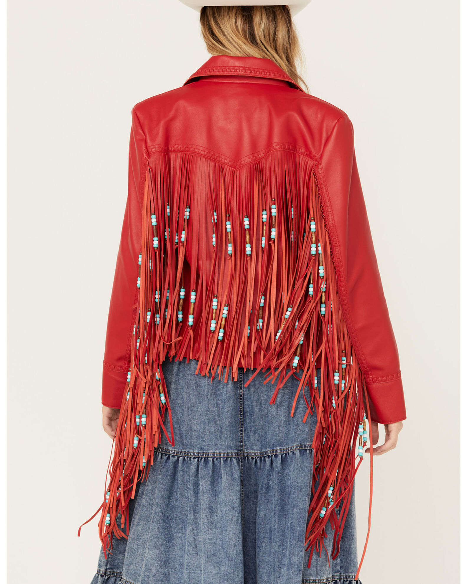 Cripple Creek Women s Leather Beaded Fringe Jacket Sheplers
