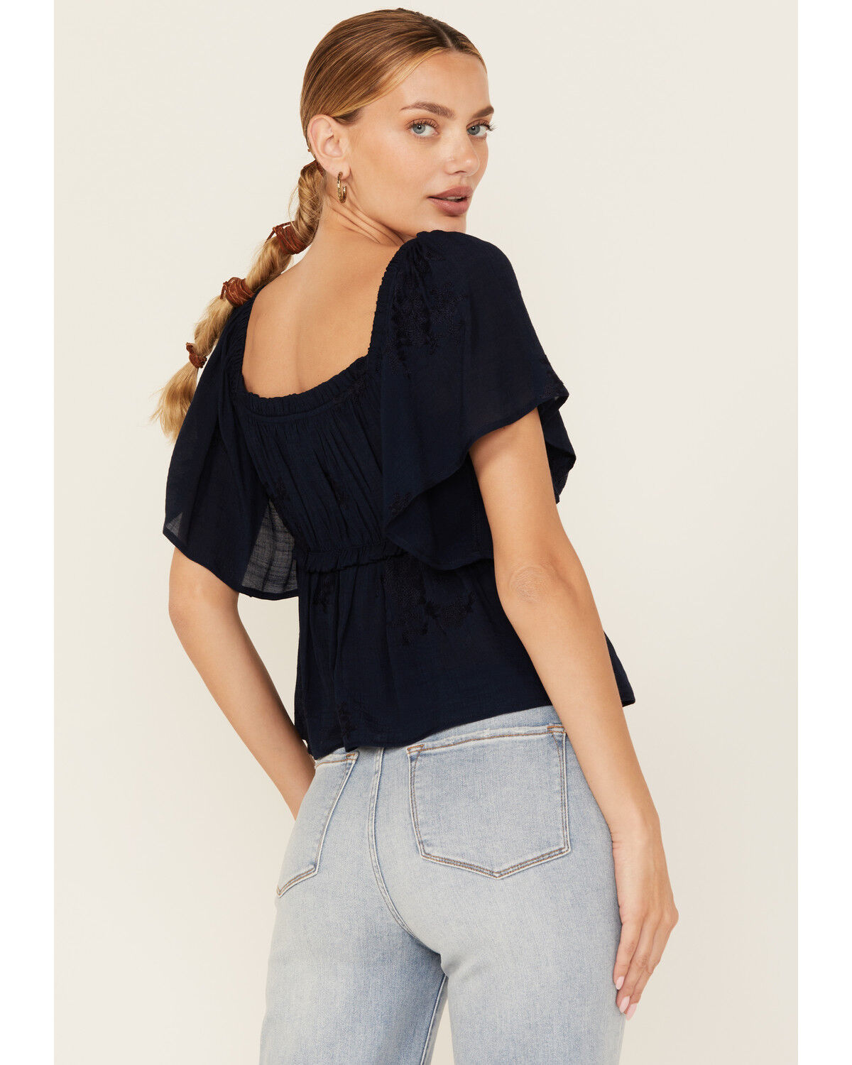 Image #4 - Wild Moss Women's Flutter Sleeve Top, Navy, hi-res
