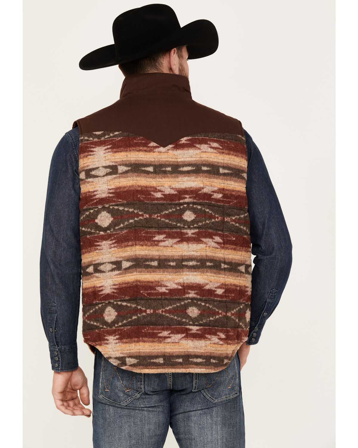 Image #4 - Cinch Men's Canvas Reversible Quilted Southwestern Zip Vest, Burgundy, hi-res
