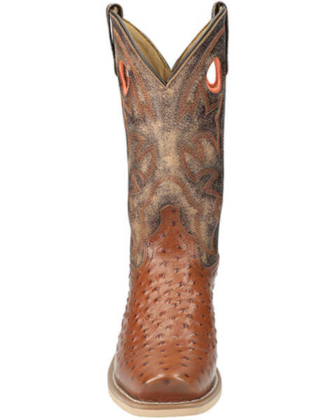 Image #4 - Smoky Mountain Men's Santa Fe Ostrich Print Performance Boots - Square Toe , Cognac, hi-res