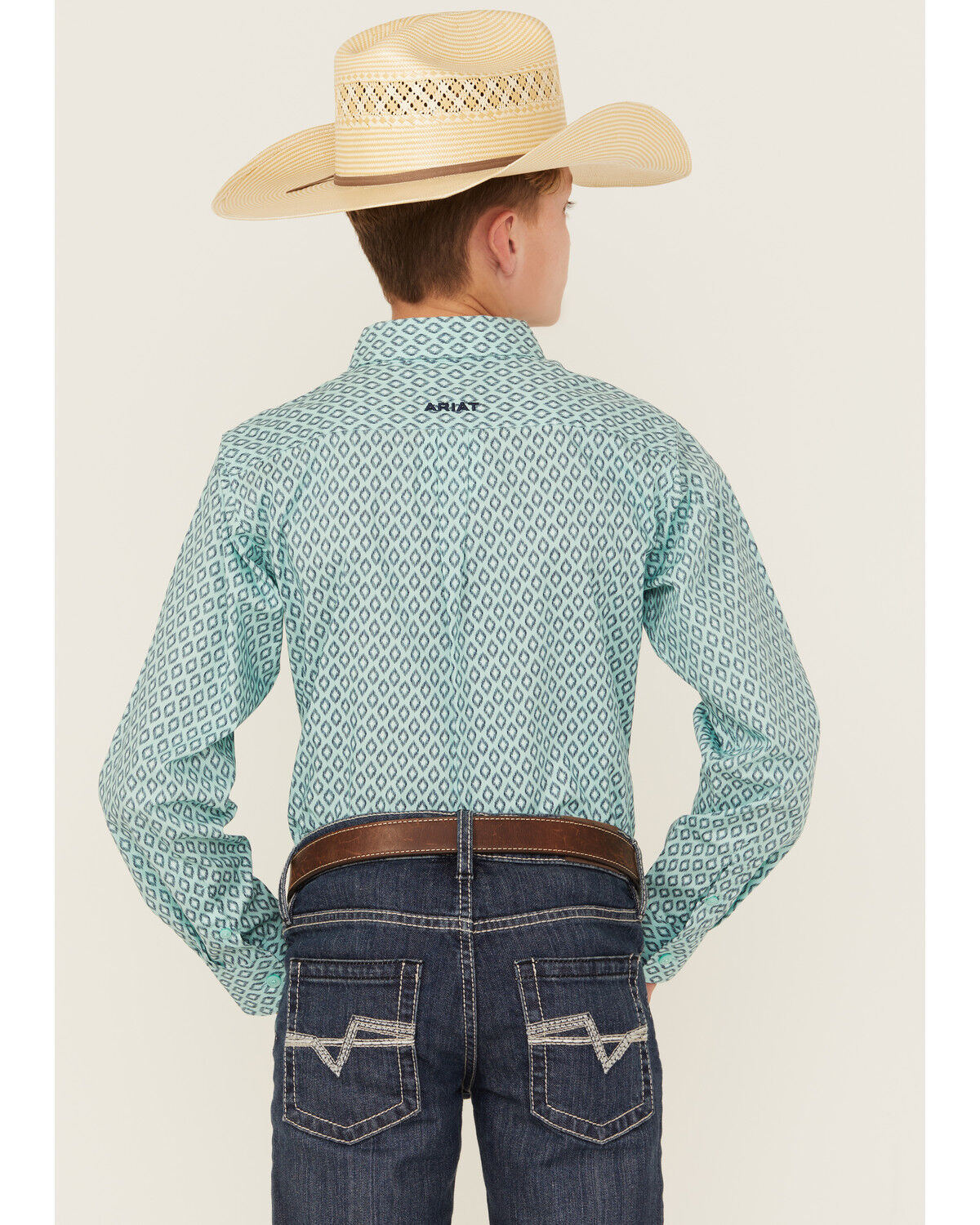 Image #4 - Ariat Boys' Geo Print Long Sleeve Button-Down Western Shirt, Mint, hi-res