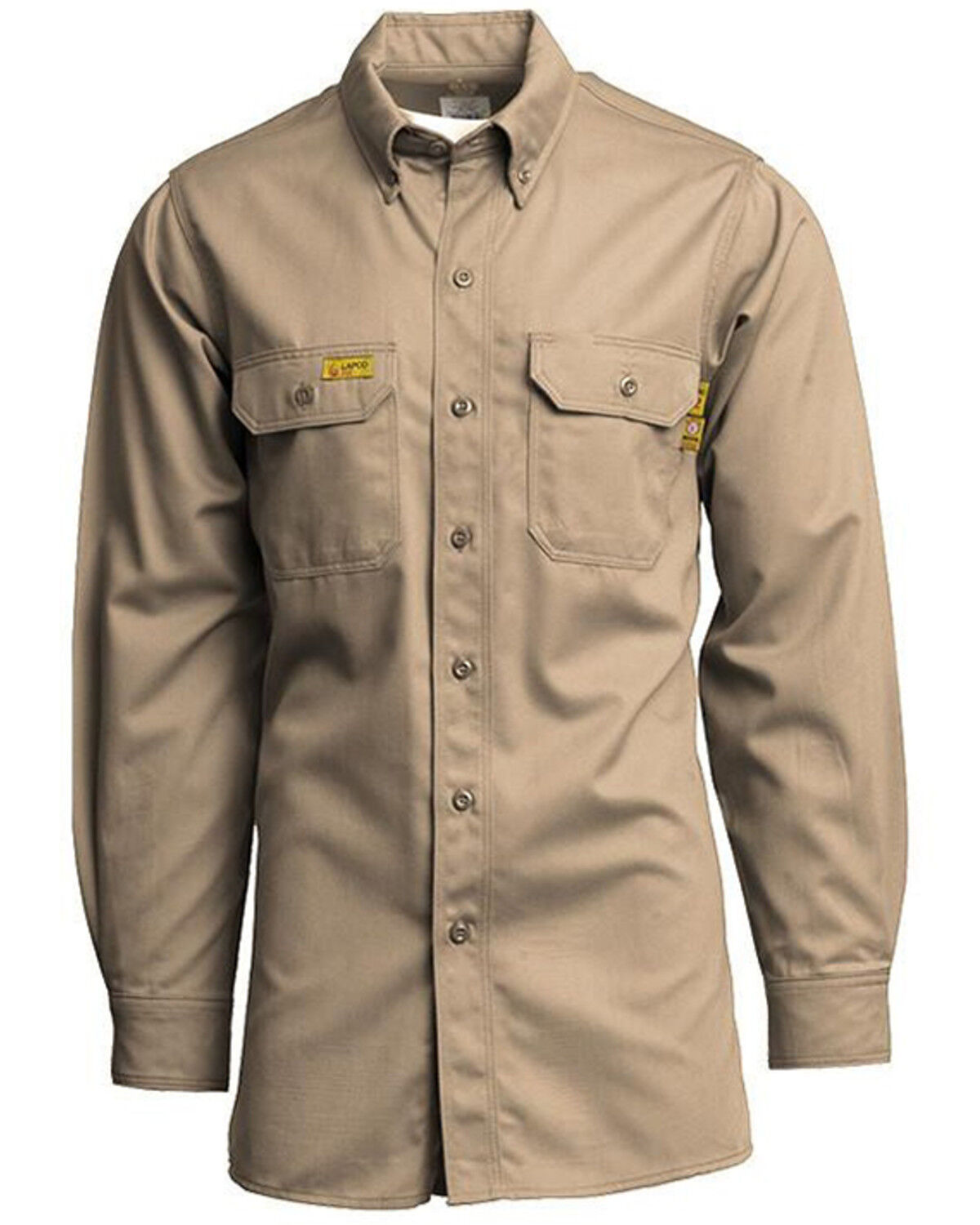 Image #1 - Lapco Men's FR Solid Uniform Long Sleeve Button Down Work Shirt, Beige/khaki, hi-res