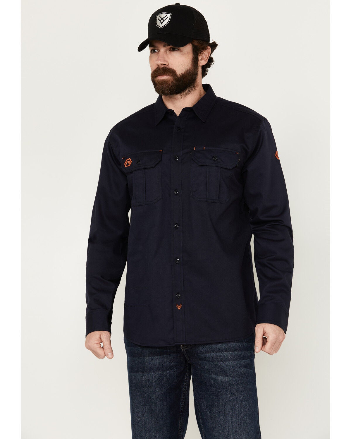 Image #1 - Hawx Men's FR Woven Long Sleeve Button-Down Work Shirt, Navy, hi-res