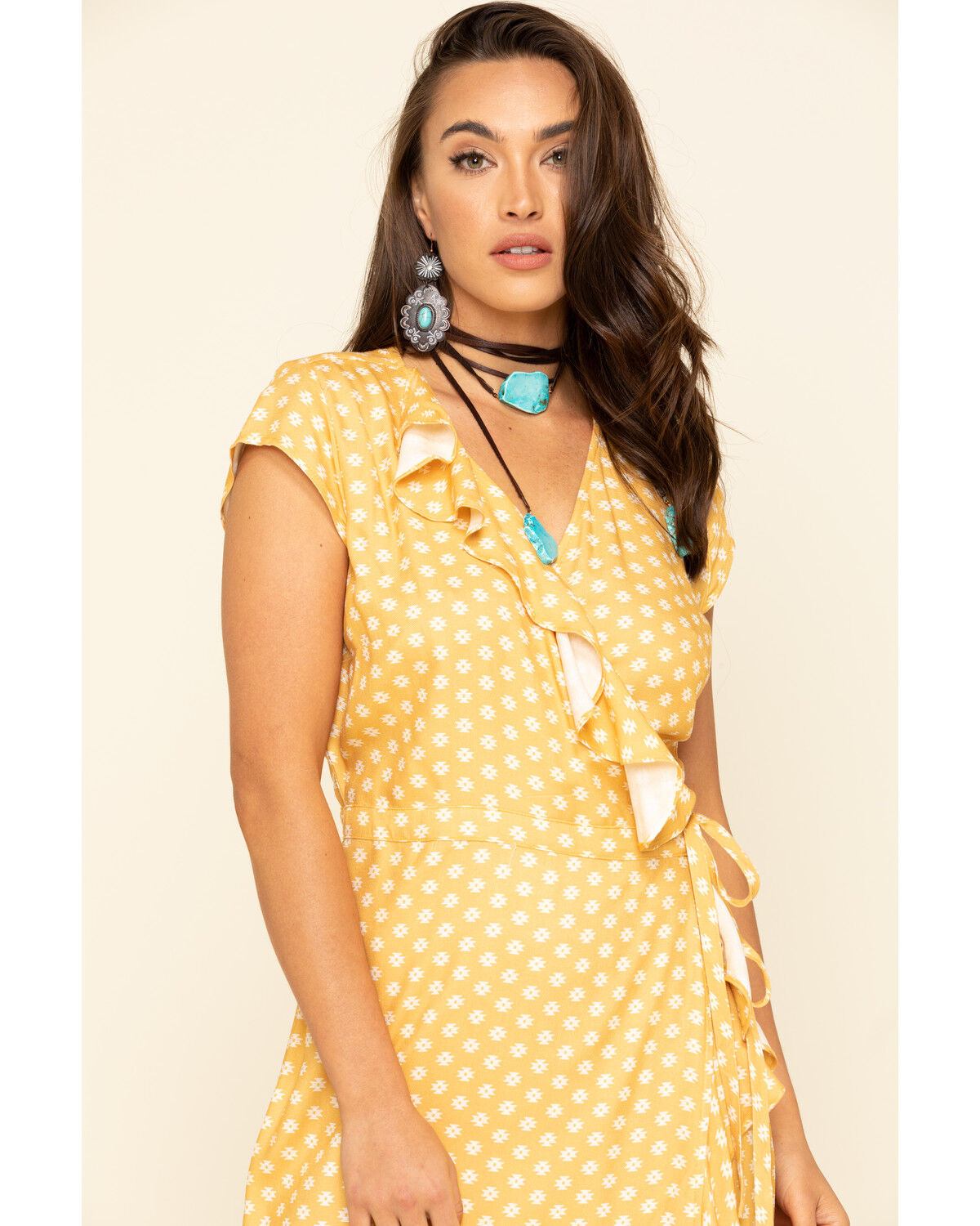 womens yellow wrap dress