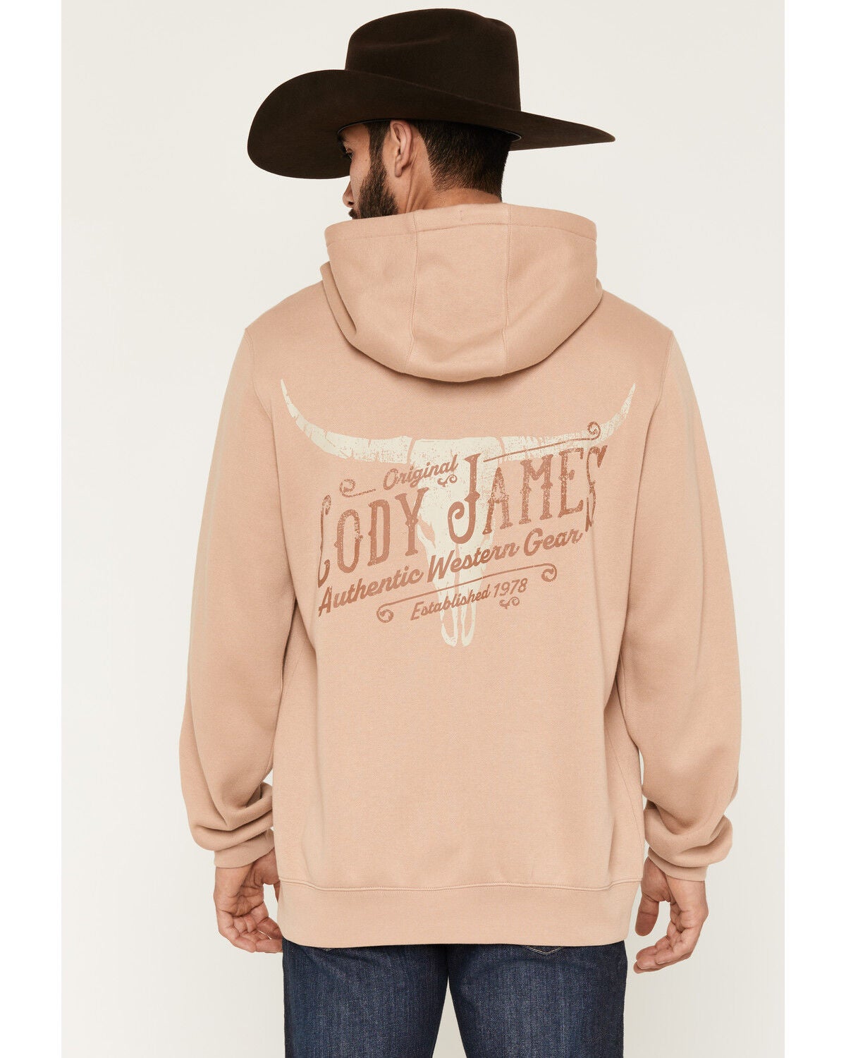 Cody James Men's Longhorn Graphic Hooded Sweatshirt, Tan, hi-res