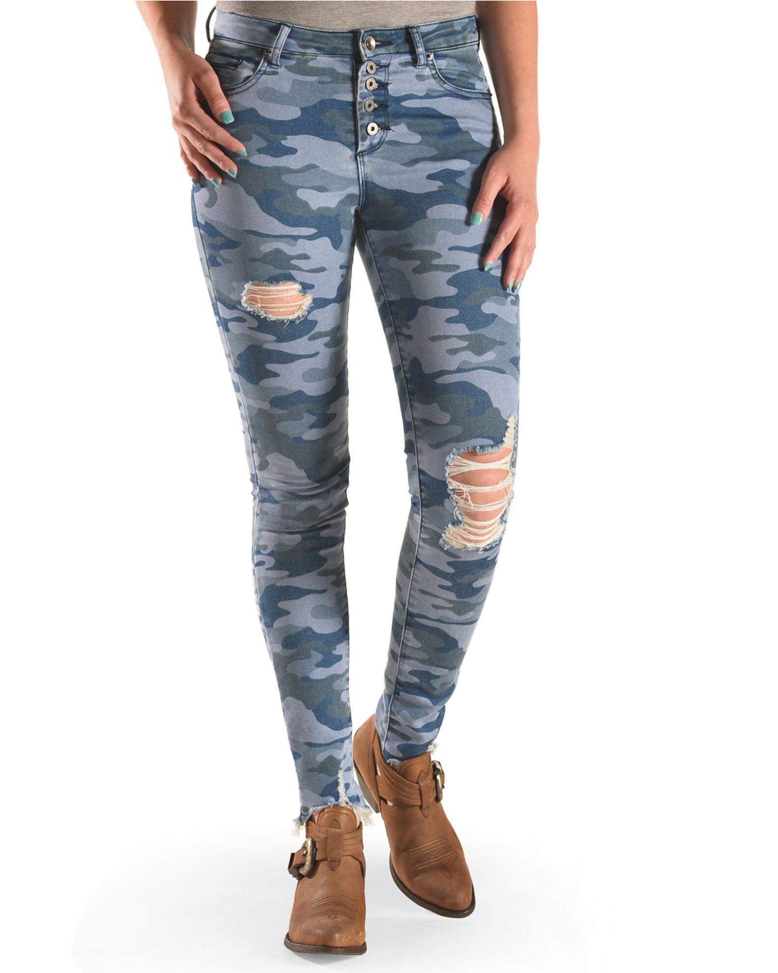 High waisted camo skinny jeans on sale