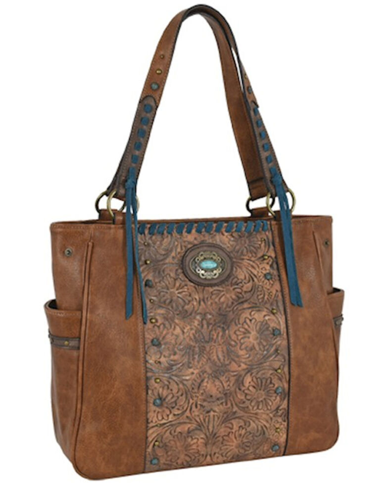 Justin Women's Floral Tooled Tote Bag, Brown, hi-res