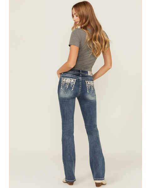 Image #1 - Grace in LA Women's Medium Wash Mid Rise Feather Pocket Bootcut Stretch Denim Jeans , Medium Wash, hi-res