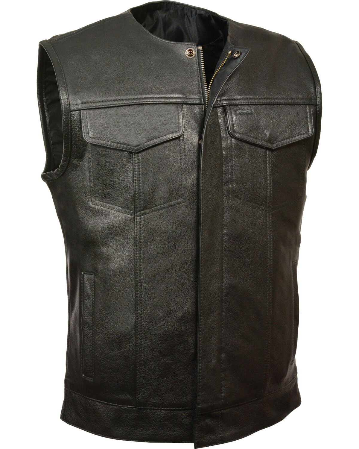 Image #1 - Milwaukee Leather Men's Collarless Zip Front Club Style Vest, Black, hi-res