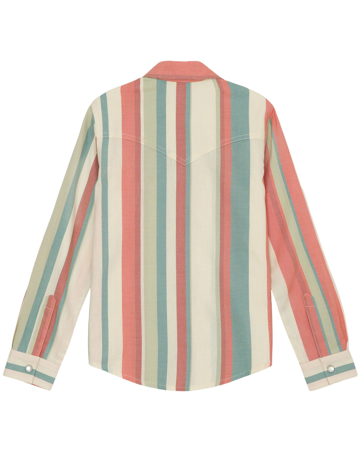 Image #2 - Wrangler Girls' Striped Print Long Sleeve Snap Western Shirt, Coral, hi-res