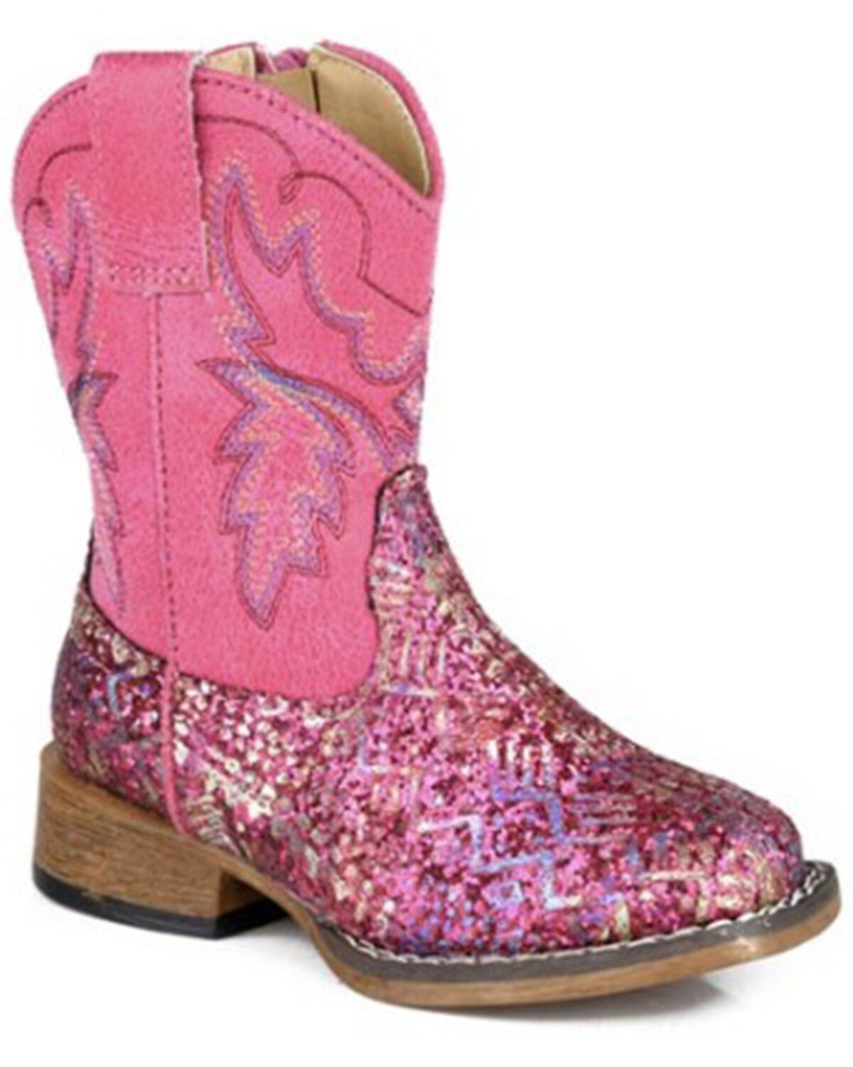 Image #1 - Roper Toddler Girls' Glitter Southwestern II Western Boots - Broad Square Toe, Pink, hi-res