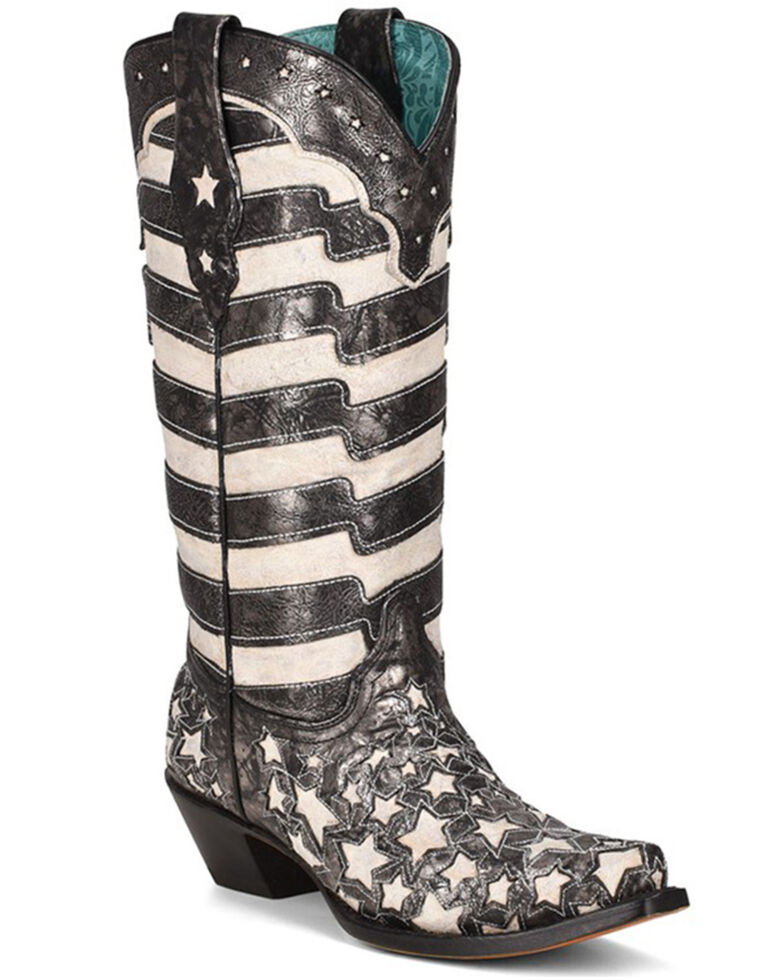 Corral Women's Black Stars and Stripes Glow in the Dark Western Boots - Snip Toe, Black, hi-res