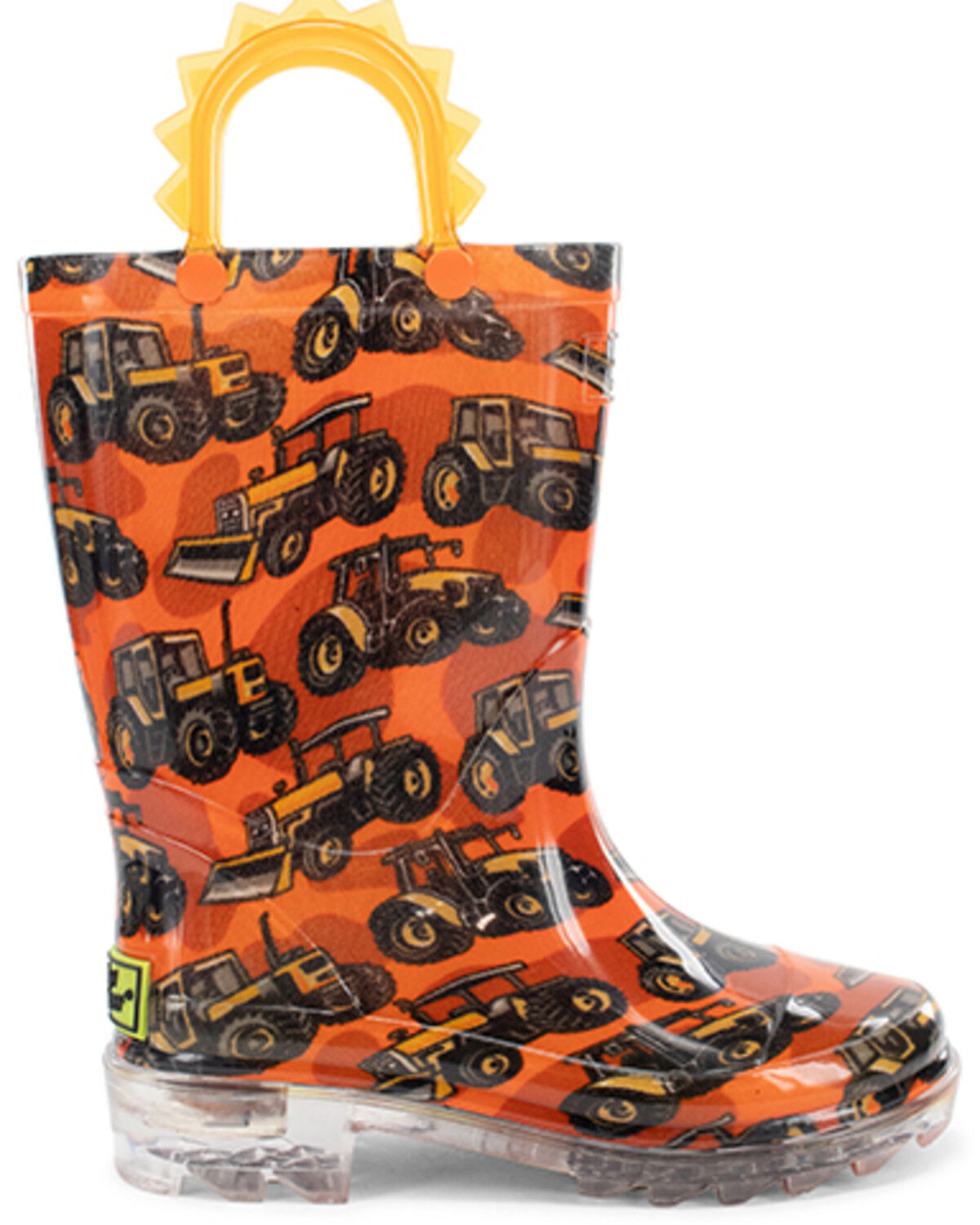 Image #2 - Western Chief Boys' Tractors Lighted Rain Boots - Round Toe, Orange, hi-res