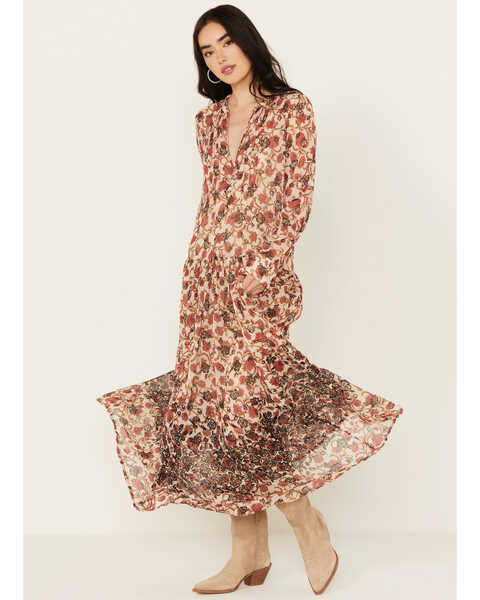 Free People Women's See It Through Floral Long Sleeve Maxi Dress, Multi, hi-res