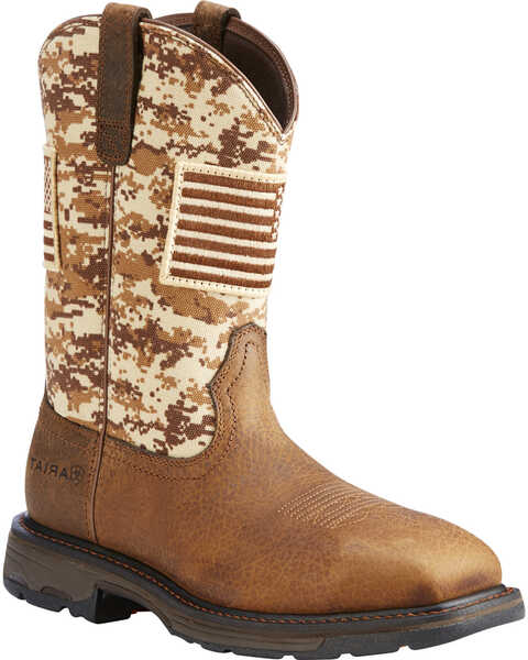 Ariat Men's WorkHog® Patriot Camo Boots - Square Toe, Sand, hi-res
