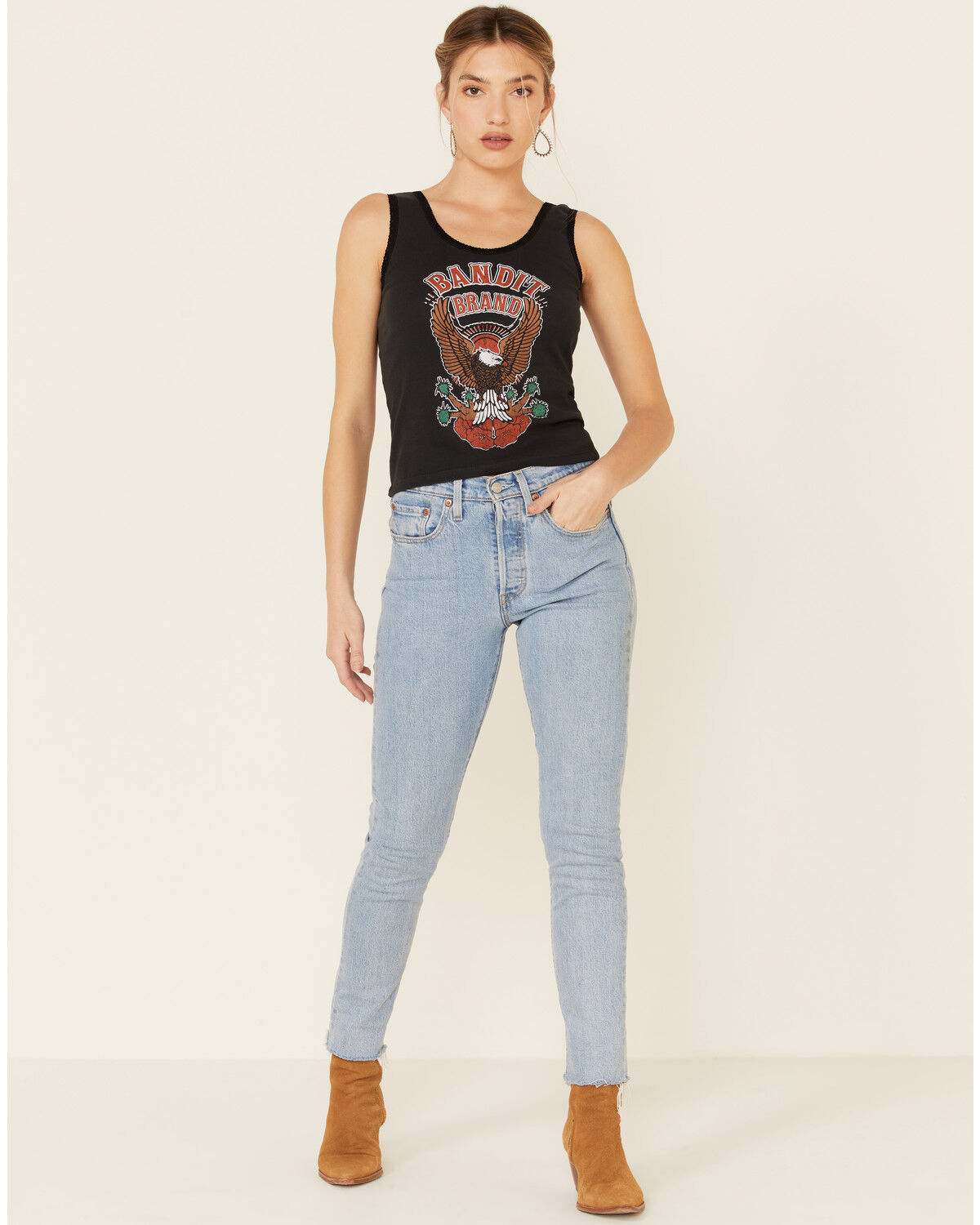 Image #2 - Bandit Brand Women's Bandit Brand Eagle Graphic Lace Trim Tank Top, Black, hi-res