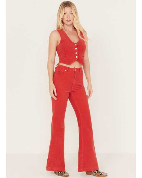 Image #1 - Rolla's Women's East Coast High Rise Corduroy Flare Pants, Red, hi-res