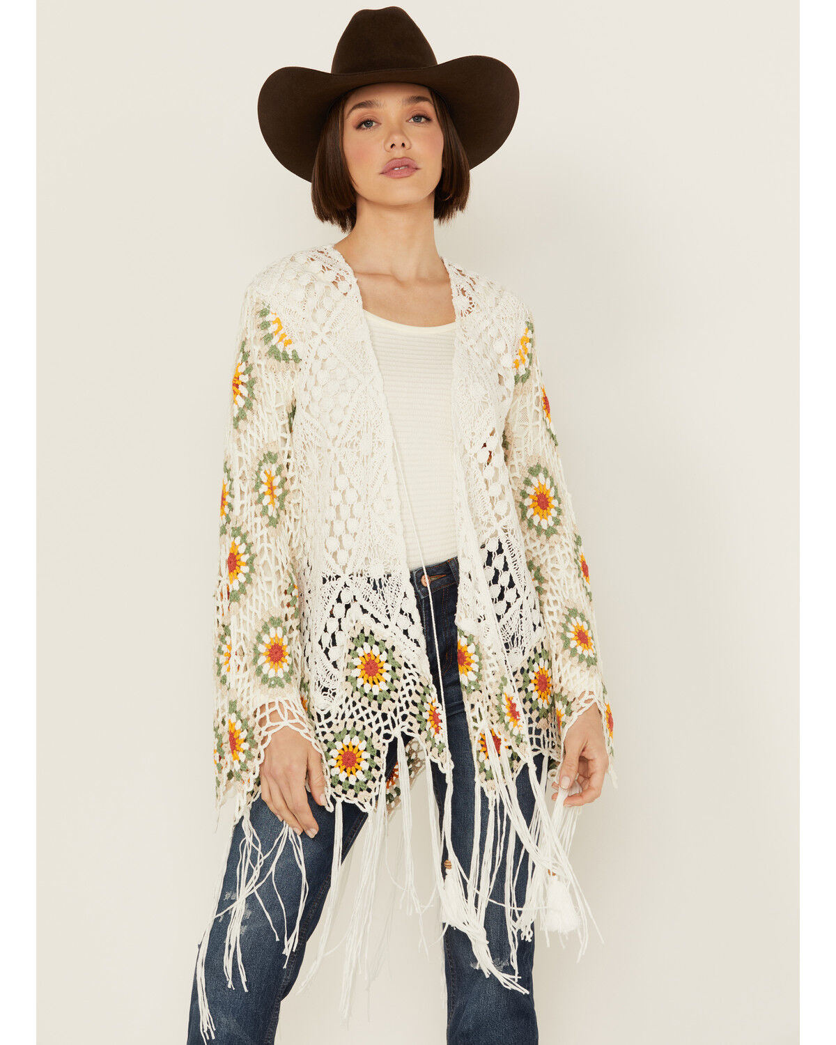 Image #2 - Miss Me Women's Crochet Kimono, Cream, hi-res