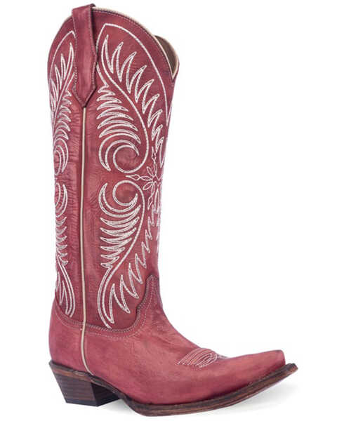 Image #1 - Corral Women's Distressed Tall Western Boots - Snip Toe , Red, hi-res