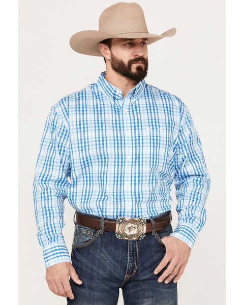 Image #1 - Wrangler Men's Classic Plaid Print Long Sleeve Button-Down Western Shirt, Blue, hi-res