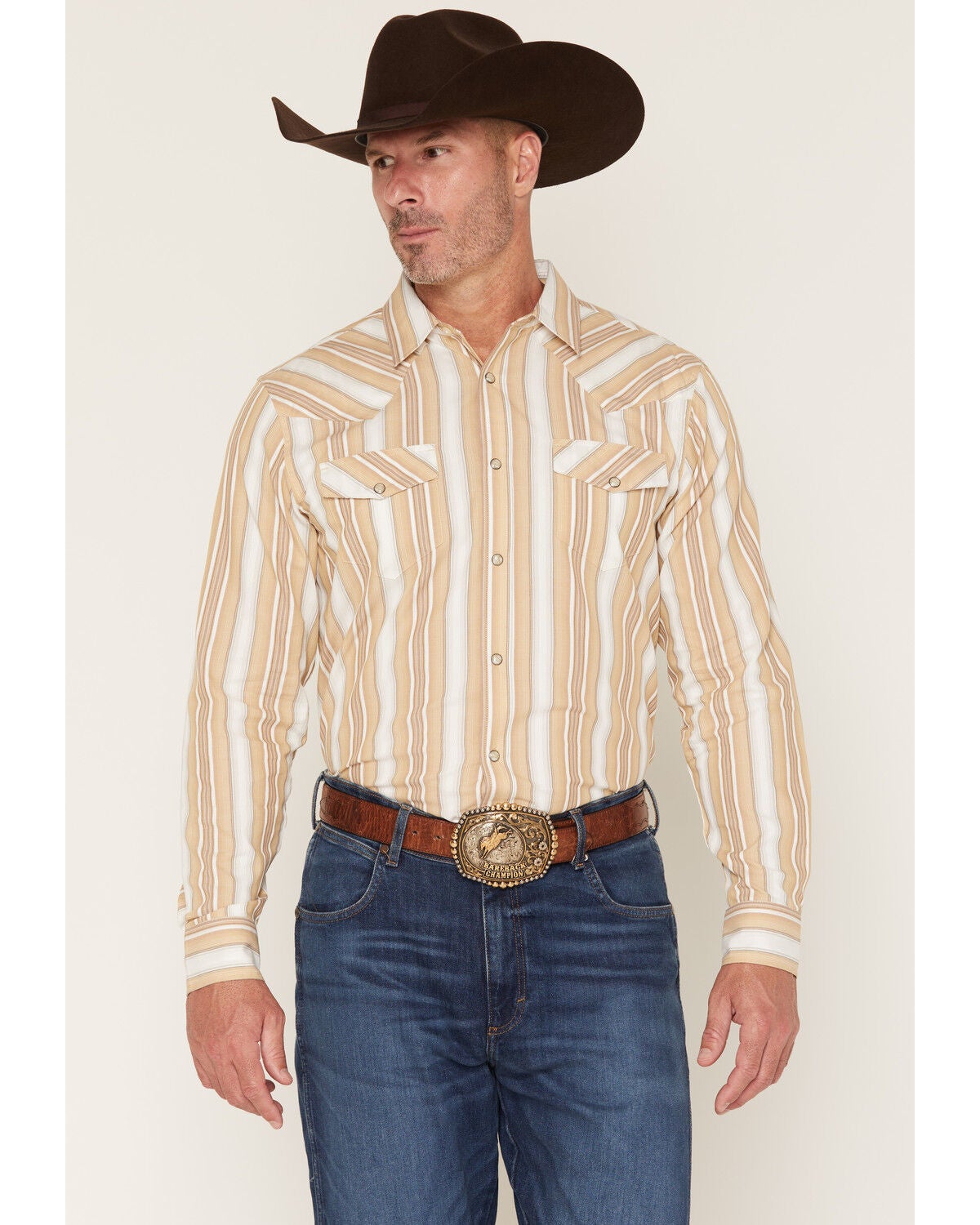 Gibson Trading Co Men's Dustline Striped Long Sleeve Snap Western Shirt, Lt Brown, hi-res