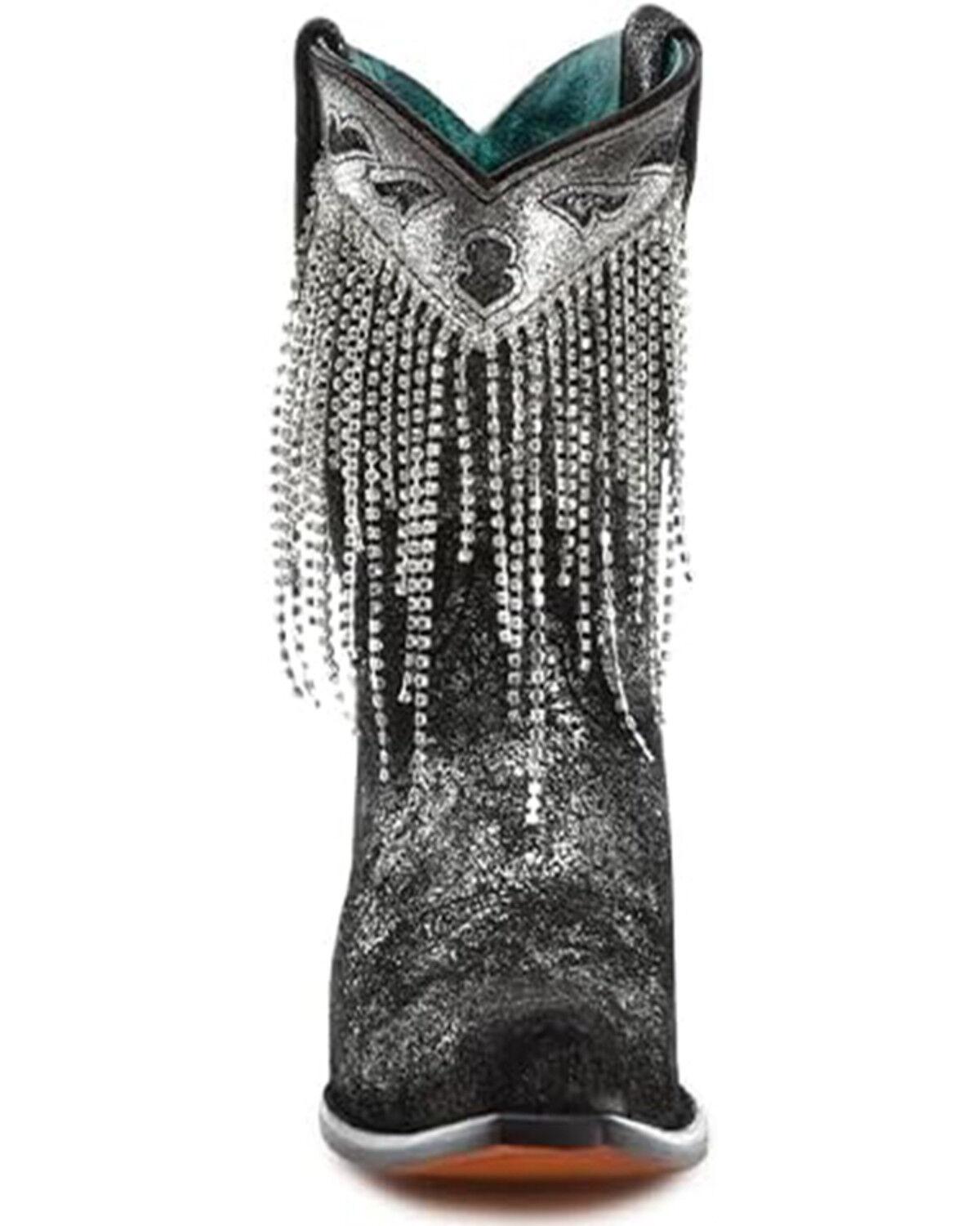 Image #3 - Corral Women's Overlay Crystal Fringe Booties - Snip Toe, Silver, hi-res