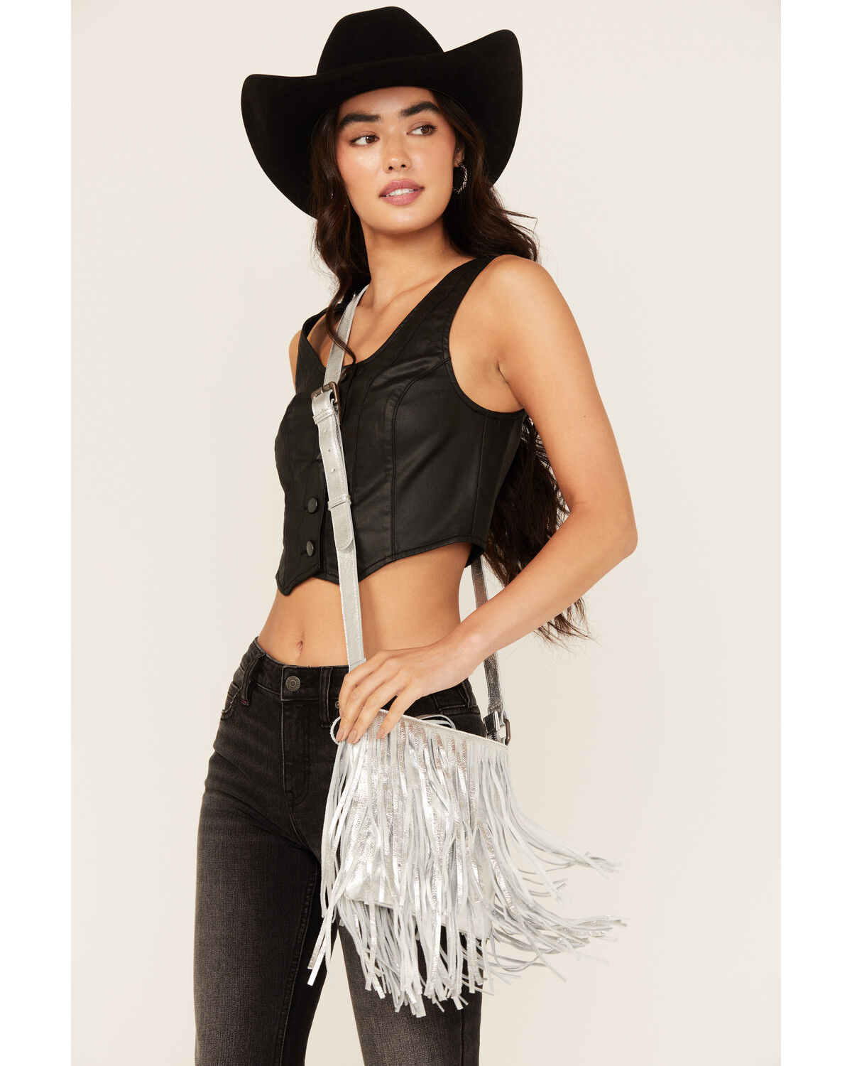 Image #1 - Idyllwind Women's Camarillo Metallic Fringe Suede Crossbody Bag, Silver, hi-res