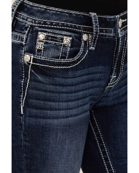 Image #4 - Miss Me Women's Dark Wash Faux Flap Sequin Paisley Pocket Mid Rise Bootcut Stretch Denim Jeans , Dark Wash, hi-res