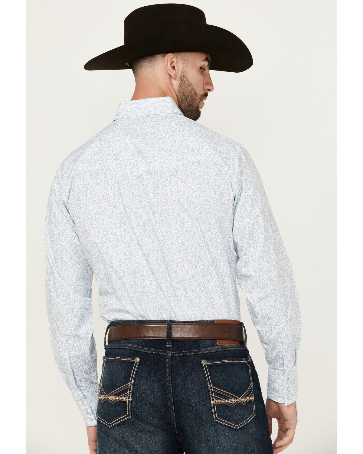 Image #4 - Ely Walker Men's Paisley Print Long Sleeve Snap Western Shirt, Light Blue, hi-res